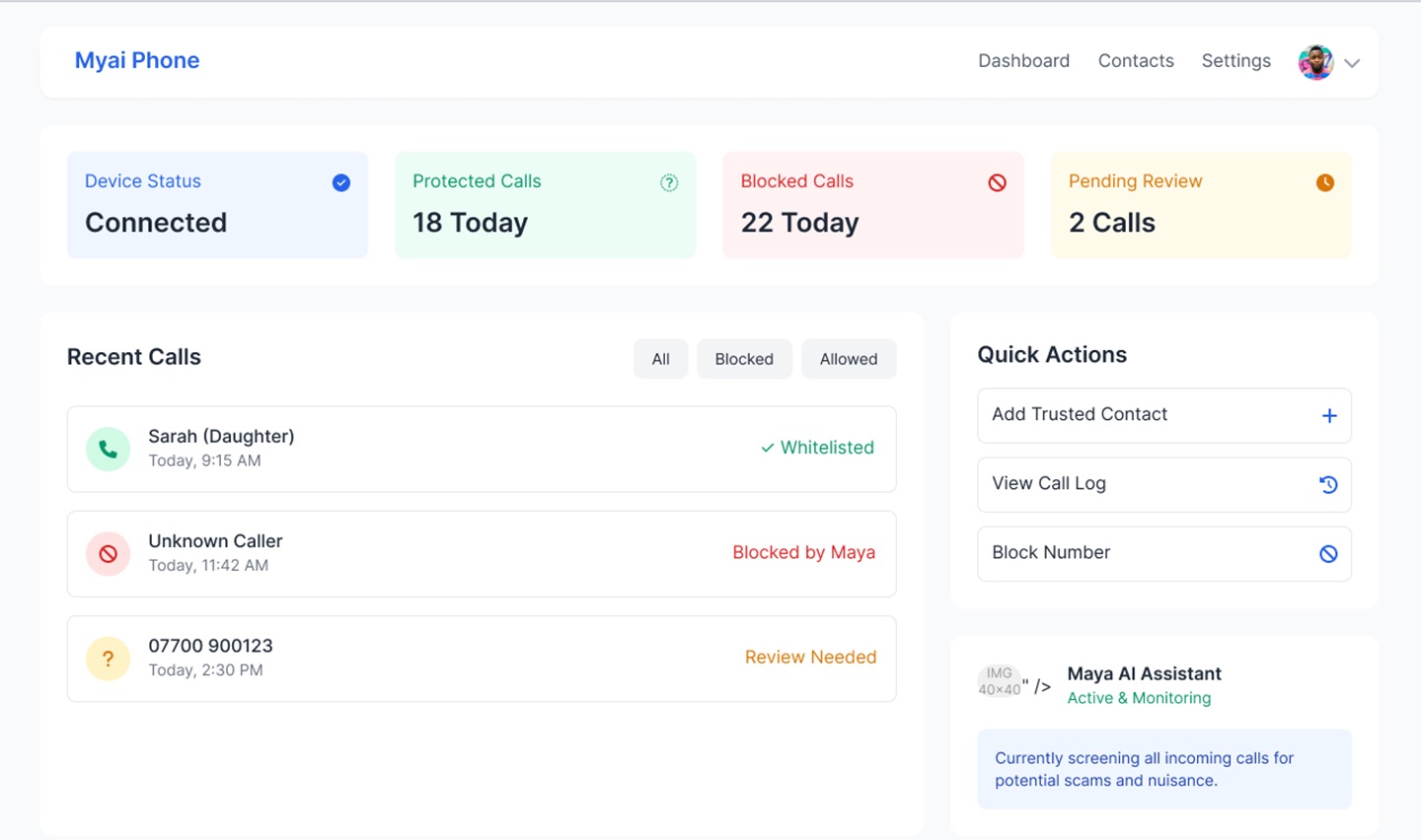 Stop Scam Calls for Elderly Loved Ones with dashboard