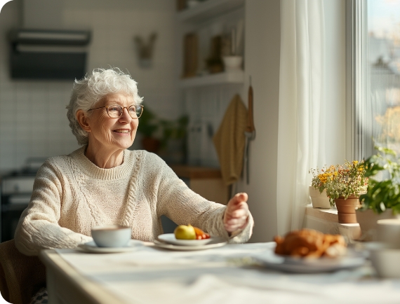 Elderly woman enjoying EverCare daily check-in call