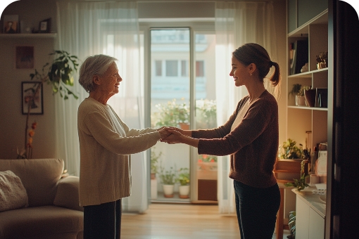 Elderly woman enjoying EverCare daily check-in call